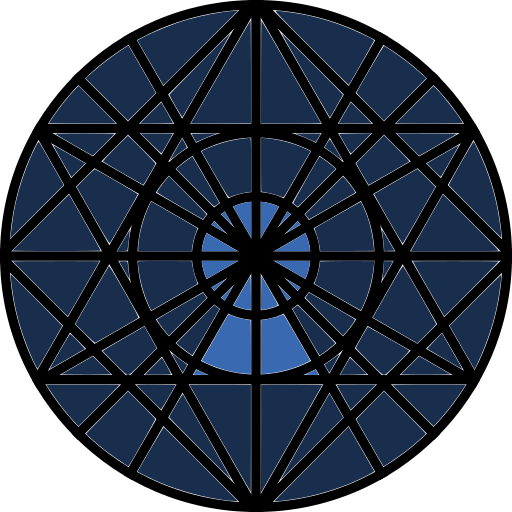 A circular logo featuring inscribed shapes on a polar and Cartesian coordinate plane. A keyhole is illuminated with a lighter blue than the rest of the circle.