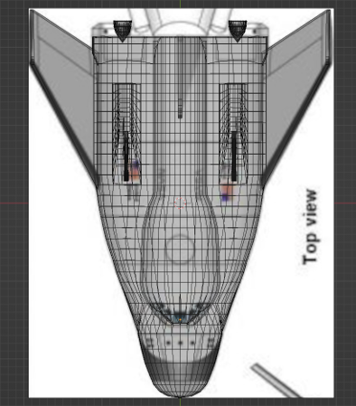 An image of the player spaceship's geometry (top-down view).