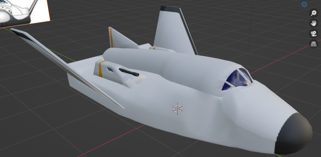 An image of the player spaceship taken from within Blender.